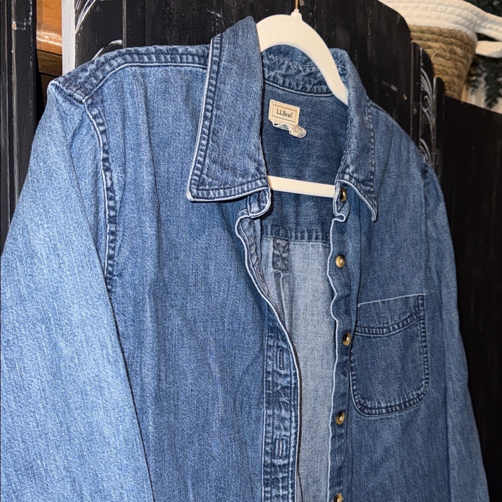 L.L. Bean Blue Denim Button-Down Shirt - Picture 2 of 9